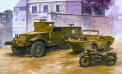 Academy 1/72 WWII Ground Vehicle Set 6 - M3 Half-track with Ford GPA and Motorcycle