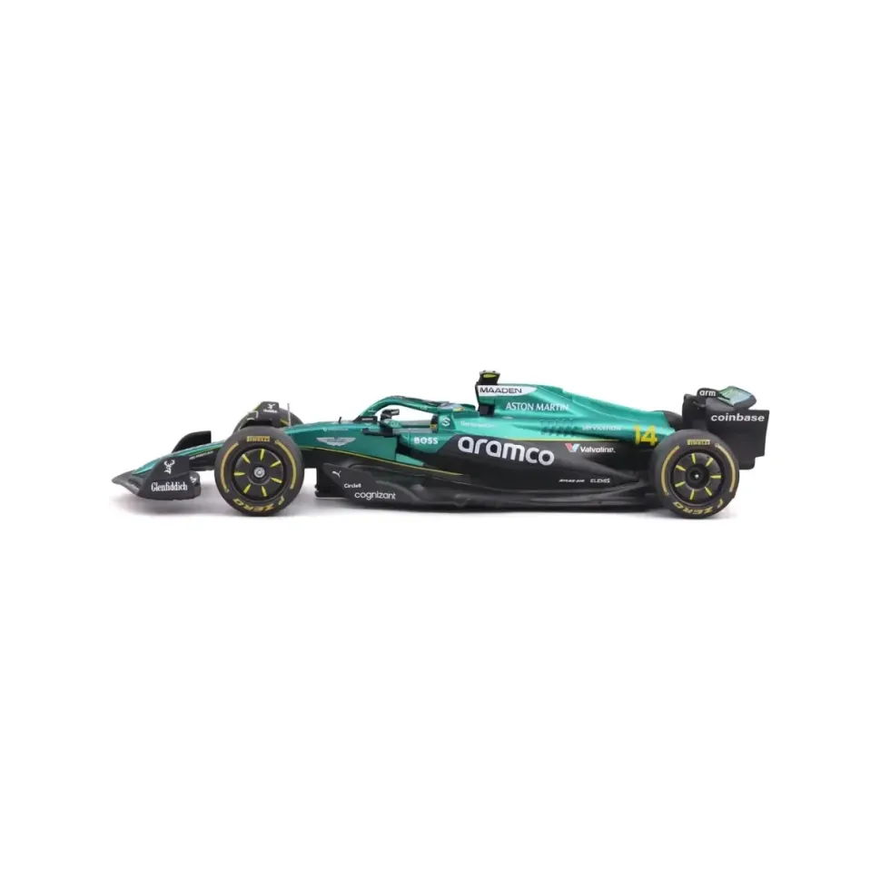 Burago 1/24 F1 Aston Martin AMR24 with Driver Helmet - Fernando Alonso Diecast Model