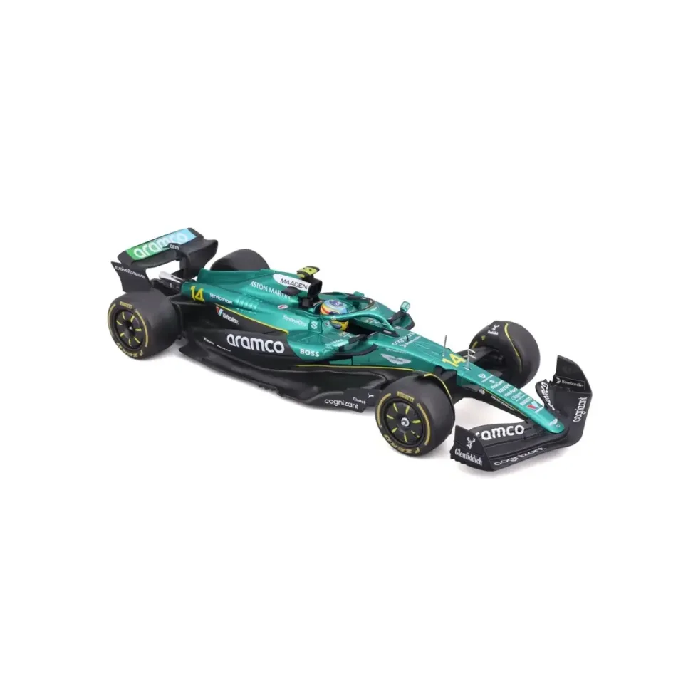 Burago 1/24 F1 Aston Martin AMR24 with Driver Helmet - Fernando Alonso Diecast Model