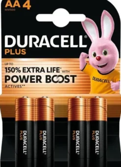 Duracell Plus AA LR06 Alkaline Batteries (4 Pack)