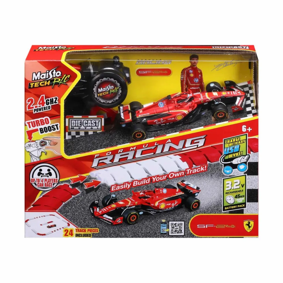Maisto 1/41 Mini Metal Diecast RC F1 Racing Track And Ferrari 2024 Leclerc