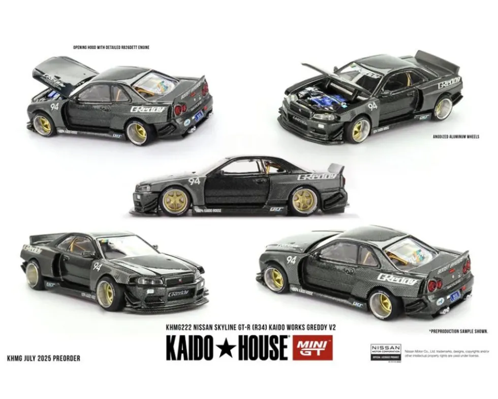 Mini GT 1/64 Nissan Skyline GT-R (R34) Kaido Works Greddy V2