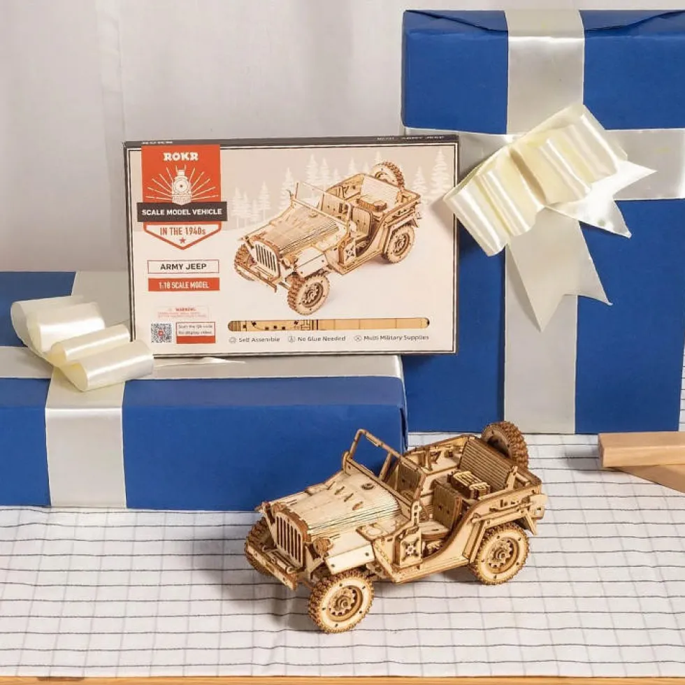Rokr Army Jeep 3D Wooden Puzzle Model Kit