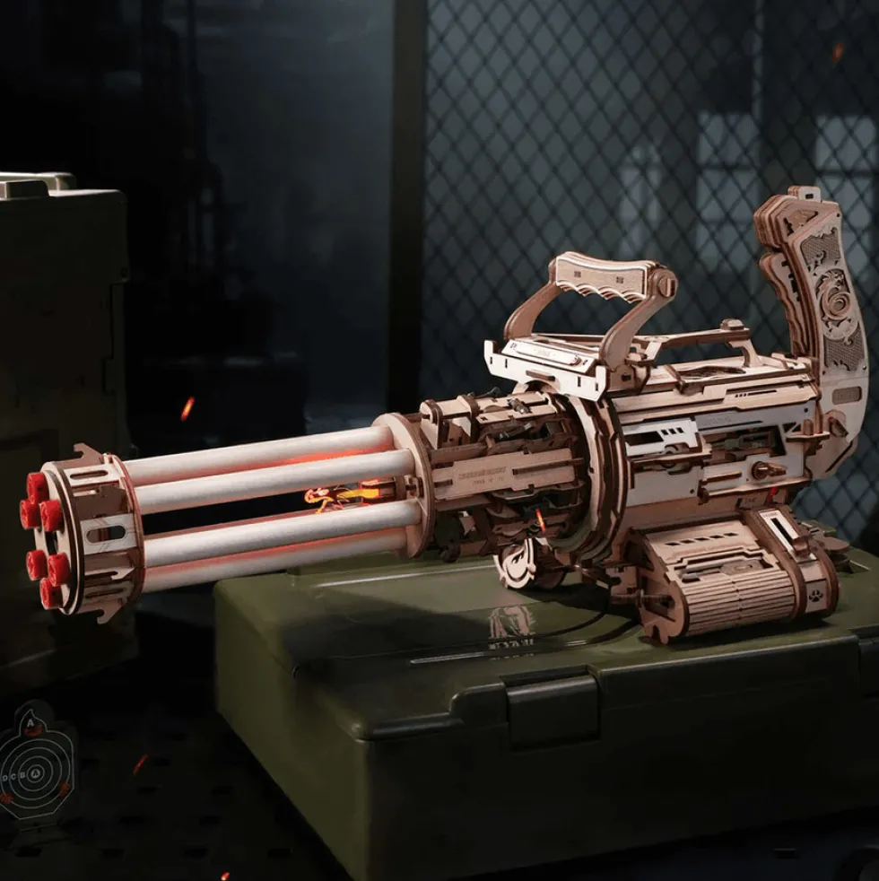 Rokr Rotating-Barrel Toy Minigun Mechanical 3D Wooden Kit