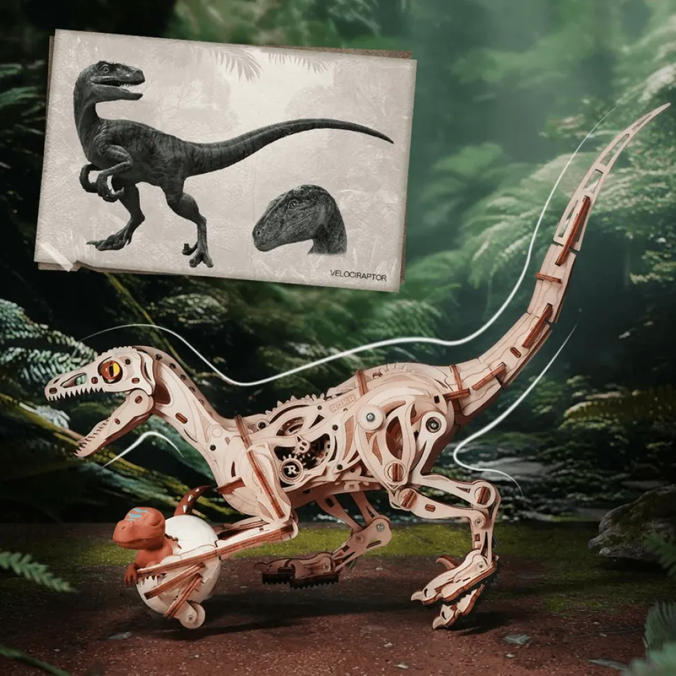 Rokr Velociraptor Mechanical 3D Wooden Kit