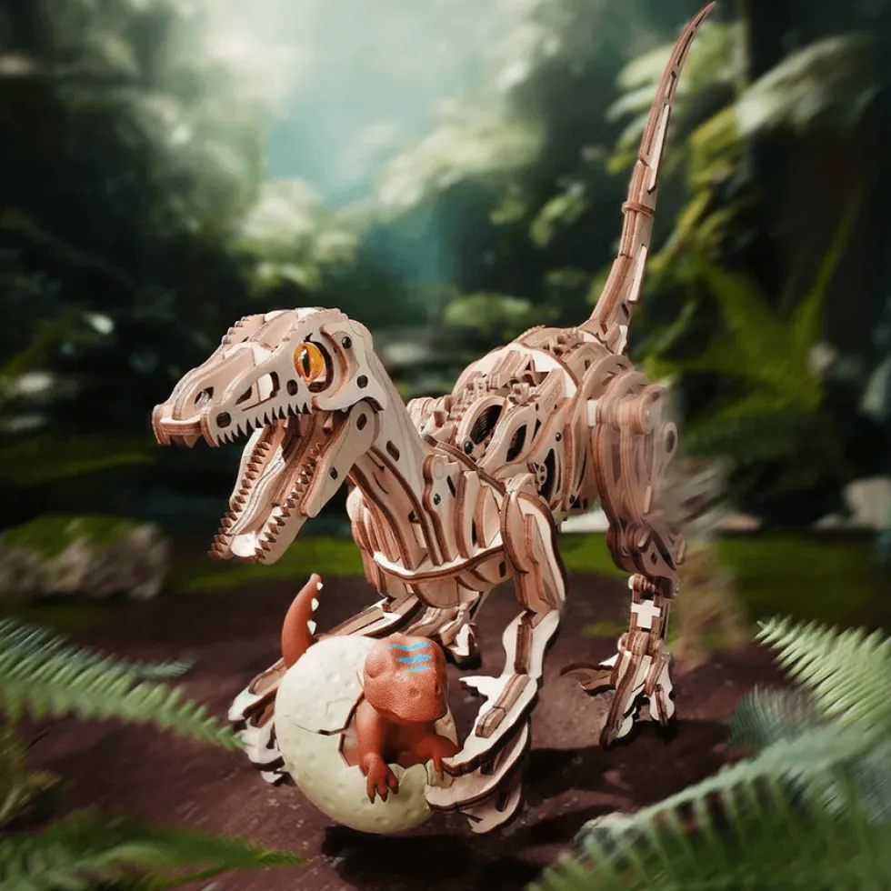 Rokr Velociraptor Mechanical 3D Wooden Kit